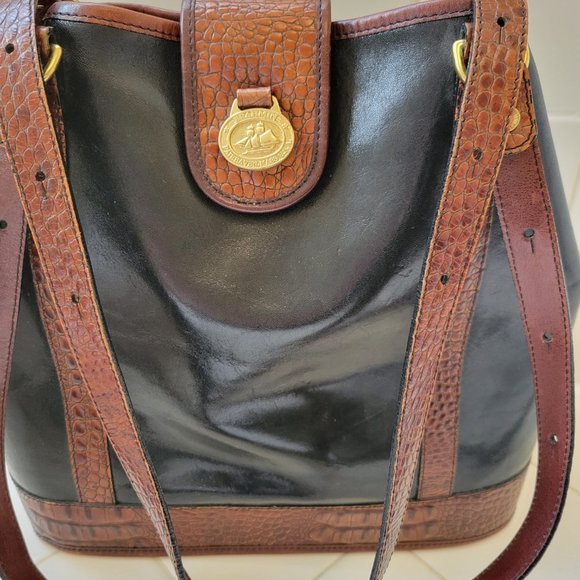 BRAHMIN Bucket Shoulder Bag Black/Brown Medium Croc Pattern Leather - Picture 11 of 12